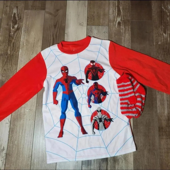 NWT Marvel Spider-Man 2 Piece Pajama Set Boys Size L (12-14) Red White Blue - Picture 2 of 9